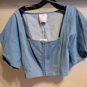 NWT C/MEO Collective Jean Puff Sleeve Corset Top